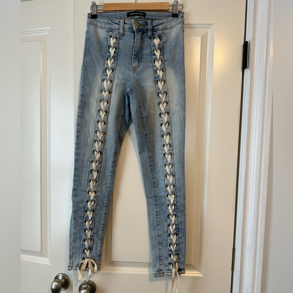 Neon Blonde Lace up Jeans